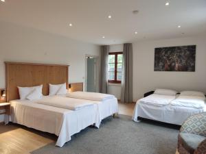 a hotel room with two beds and a couch at Hotel Restaurant Adler in Aalen +29 photos
