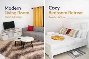 ein Schlafzimmer und ein Wohnzimmer mit Sofa und Fernseher in der Unterkunft Kitale Comfy in Kitale