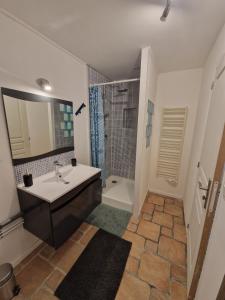 a bathroom with a sink and a shower at Agréable studio indépendant in Froidfond