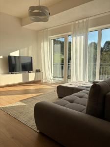 a living room with a couch and a flat screen tv at Apartmant Beatrice in Veselé +7 photos