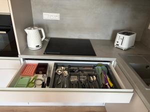 a drawer in a kitchen with tools in it at Apartmant Beatrice in Veselé