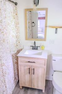 a bathroom with a sink and a mirror at Cute Stowe Apartment in Stowe