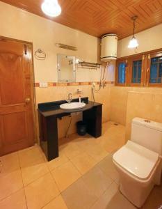 a bathroom with a sink and a toilet at Zakiyas Homestay in Srinagar