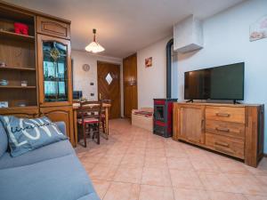 a living room with a couch and a flat screen tv at Al centro e vicina al lago in Farra dʼAlpago