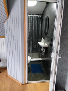 a bathroom with a shower and a toilet and a sink at Motel KOKOS in Kosiv +26 photos