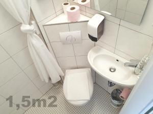 a small bathroom with a toilet and a sink at Aparthotel Sanni in Bremen +124 photos