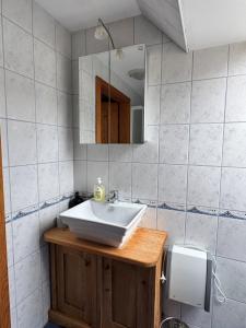 a bathroom with a sink and a mirror at Weinkellerurlaub Röschitz in Roggendorf +15 photos