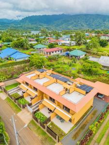 an overhead view of a building with solar panels on it at Feri Lodge in Tohautu