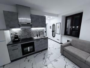a kitchen with a couch and a sink in a room at Maréa suite con giardino in Marina di Carrara
