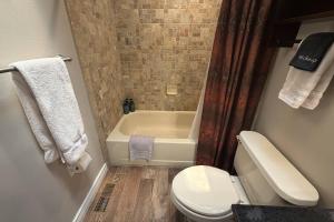 a bathroom with a toilet and a bath tub at Glen Eagle Kingfisher Suite in Colorado Springs