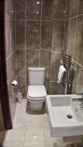 a bathroom with a toilet and a sink at Bay Lodge in Birchington