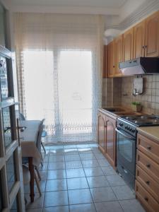 a kitchen with a sink and a stove top oven at Central Family Flat Volos in Volos