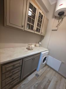a kitchen with a washer and dryer on a counter at Apartment Belle Epoque in Lixouri