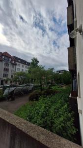 a view of a park with trees and buildings at Messe-Badische SBB- grosse Wohnung in Basel