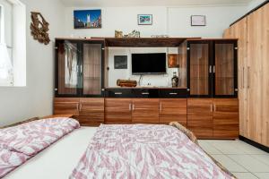 a bedroom with a bed and a flat screen tv at Apartments Ivan in Vir