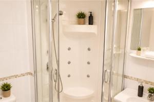 a shower with a glass door in a bathroom at All inclusive Villa Four Pearls in Trogir +24 photos