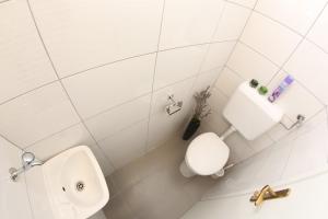 ein weißes Badezimmer mit Toilette und Waschbecken in der Unterkunft Apartment Zubčić in Zadar + 28 Fotos