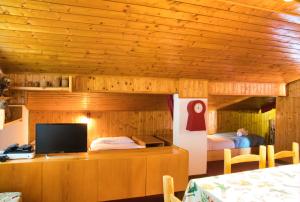 a bedroom with two beds and a tv in a room at Pian delle Betulle Alpine Loft in Margno