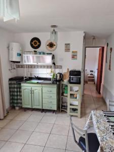 a kitchen with green cabinets and a counter top at Lo de Xime in Yerba Buena