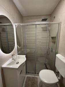 a bathroom with a shower and a toilet and a sink at A&L Luxury Apartment in Tuzla +14 photos