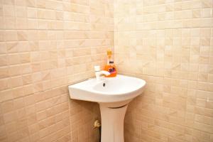 a bathroom sink with a bottle of alcohol on it at Oceanic Homes in Mombasa +9 photos