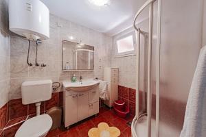 a bathroom with a toilet and a sink and a shower at Apartments by the sea Grscica, Korcula - 169 in Prizba +32 photos