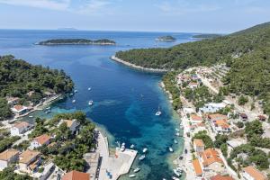 an aerial view of a harbor with boats in the water at Apartments by the sea Grscica, Korcula - 4487 in Prizba