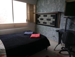 a bedroom with a bed and a desk and a television at hospedaje dorado engativá in Bogotá