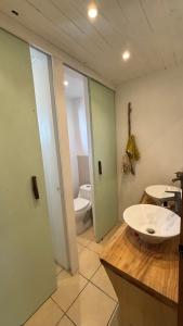 a bathroom with a sink and a toilet at Hostal Celta in Pucón +20 photos