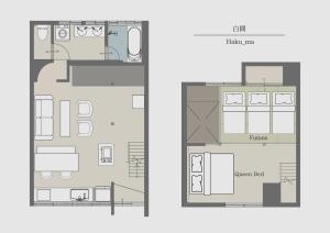 a floor plan and elevation of a house at Haku-ma 白間 in Kanazawa