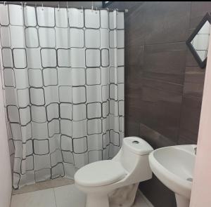 a bathroom with a white toilet and a sink at Loft Garden Santiago México in Santiago +9 photos