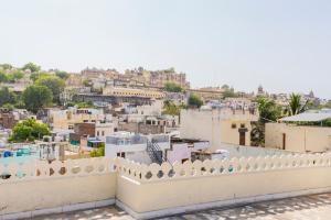 a view of a city from the roof of a building at Footprint Hostel Udaipur in Udaipur