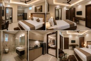 a collage of four pictures of a hotel room at Sab proprty in Dānāpur