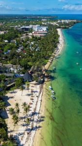 an aerial view of a beach with palm trees and the ocean at Serene Coastal Suites in Mombasa
