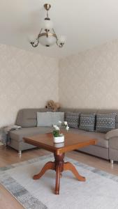 a living room with a couch and a coffee table at Apartamentai Gertrūda in Druskininkai +20 photos