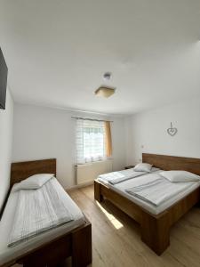 a bedroom with two beds and a window at Casa Popa’s in Cârțișoara