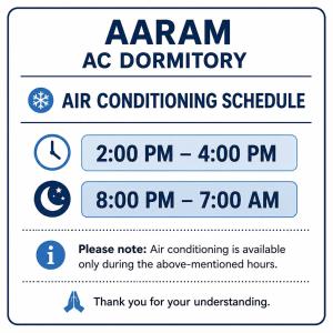 a sign for an air conditioning conditioning schedule with reminders of an air conditioning conditioning conditioning at aaram ac dormitory in Ahmedabad