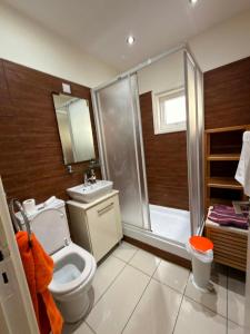a bathroom with a shower and a toilet and a sink at Seana Hidden Gem in Kapparis in Paralimni +15 photos