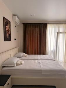 a bedroom with a large white bed and a window at Mzeonas Apartment in Kobuleti