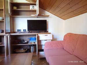 a living room with a couch and a flat screen tv at Casa Bezzi in Pellizzano