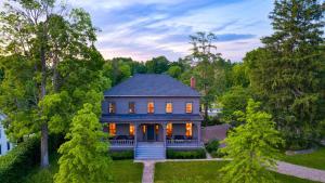 an aerial view of a blue house at River View by AvantStay in Germantown