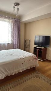 a bedroom with a bed and a flat screen tv at Near ASA Arena Circus in Ulaanbaatar +1 photo