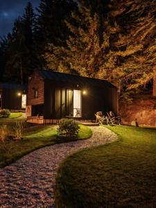 a small cabin in the woods at night at Sosnowy Szept in Karpacz