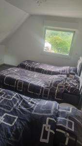 two beds sitting next to a window in a room at RUHIGE Eke in Netphen