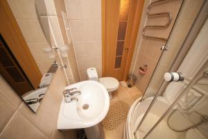 a bathroom with a sink and a toilet and a shower at Apartamenty na Ady Lebedevoy in Krasnoyarsk