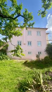 a large pink building with a green yard at Pink-Shell in Santiago de Riba-Ul