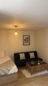 a living room with a couch and a coffee table at Large studio in Obernai in Obernai