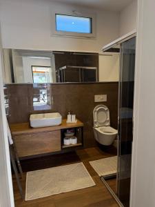a bathroom with a sink and a toilet at PINE HOUSE 2023 in Vlorë +45 photos