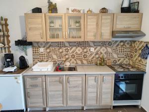 a kitchen with wooden cabinets and a sink at Citrus Home in Chorefto