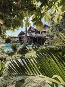 atropical house with a palm tree in front of it at Casa Magick boutique Villa in Gili Islands